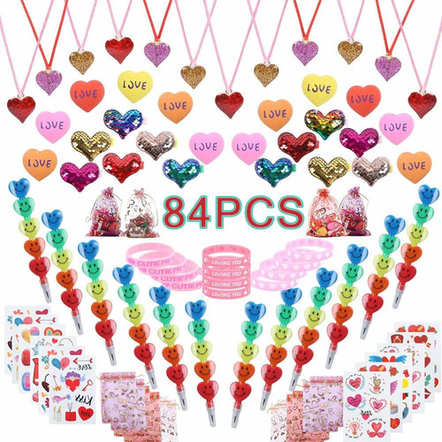 84 Pcs Valentine's Day Party Favors Kids Set, Eraser Pencils