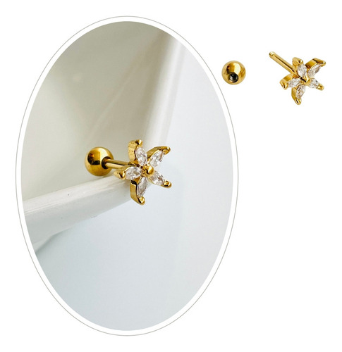 Piercing Hombre Mujer Acero Inox Piercing Helix Flor Oro