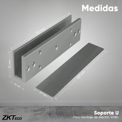 ZKTeco LMB-180U soporte en U para montaje en puerta de vidrio sin marco Gris