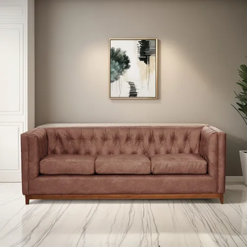 Sofa Roma 3 Cuerpos Cuero Colorado - Latam Home