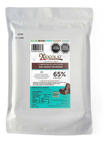 Cobertura De Chocolate Sin Azucar 65% Cacao (2 Kilos)