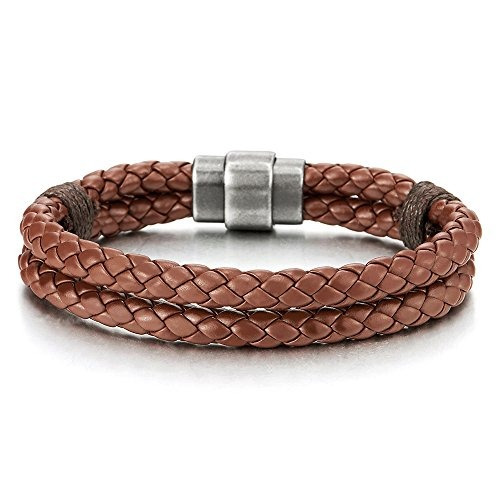 Pulsera Brazalete Coolsteelandbeyond Dos Hileras De Brown Tr