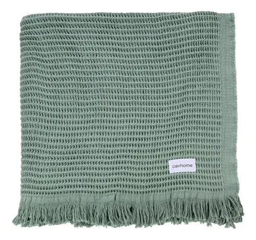 Manta Decorativa Cavhome 100% Algodao Piquet Cor Verde Desenho Lisa Liso