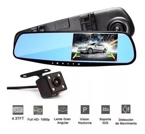 Espejo Retrovisor Con Camara Frontal Y Camara Retroceso Hd