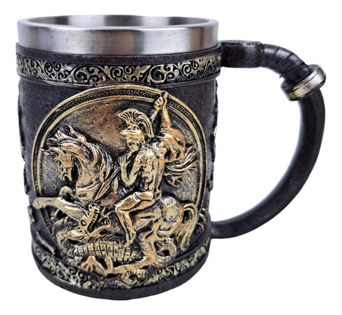 Caneca Inox São Jorge Medieval De Resina Decoração