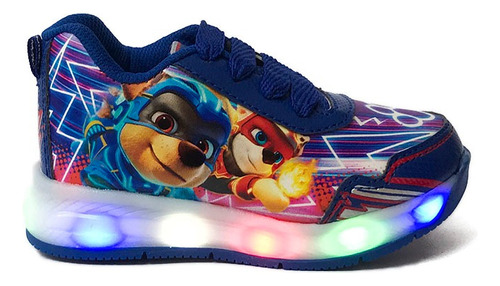 Tenis Niño Paw Patrol Luces Led Azul-negro Patrulla 13-21.5