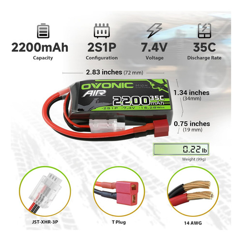Bateria Lipo 2200mah 2s 35c Xt60 7.4v Ovonic Rc Robot Car T