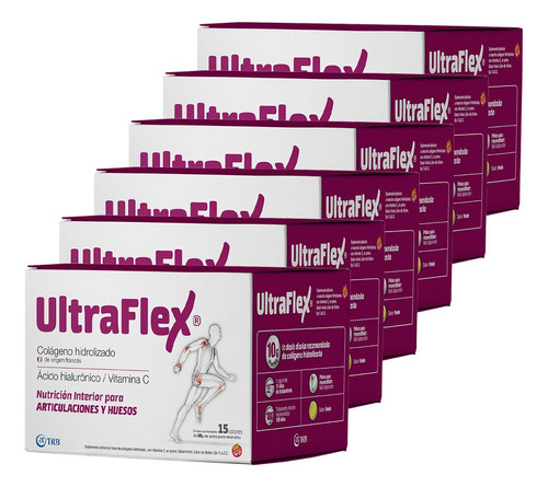 Pack 6 Ultraflex Colágeno Hidrolizado Sobres Articulaciones Sabor Limón