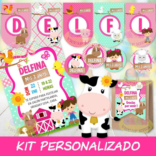 Pack Imprimible Animales De La Granja Nena Personalizado