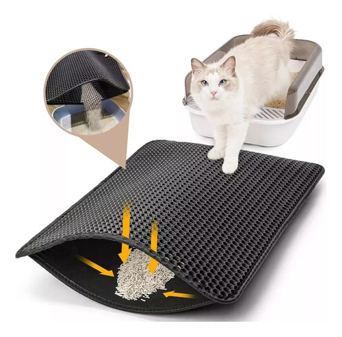 Tapete Higiênico M Coletor De Areia Para Gato 90x62cm Preto