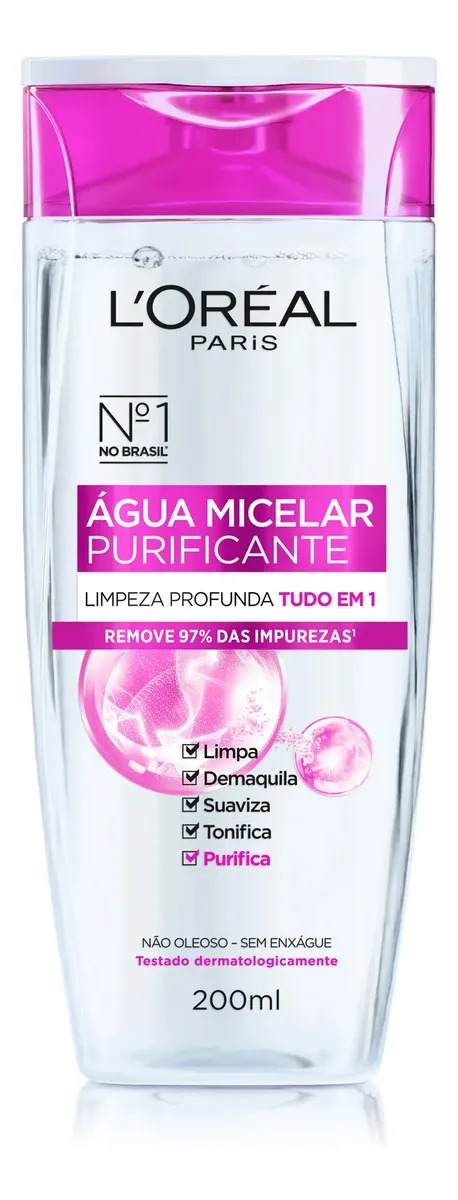 Água Micelar Solução de Limpeza 5 em 1 Limpa, Demaquila, Purifica, Suaviza e Reequilibra, Cuidado Diário para Todos os Tipos de Peles L'Oréal Paris 200ml