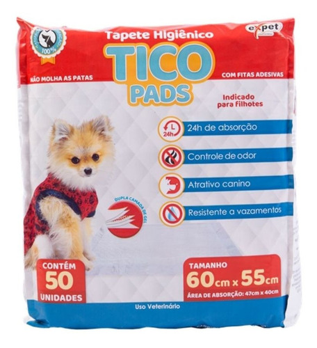 Tapete Higiênico Expet Cães Tico Pads C/ 50 Und 60 X 55 Cm