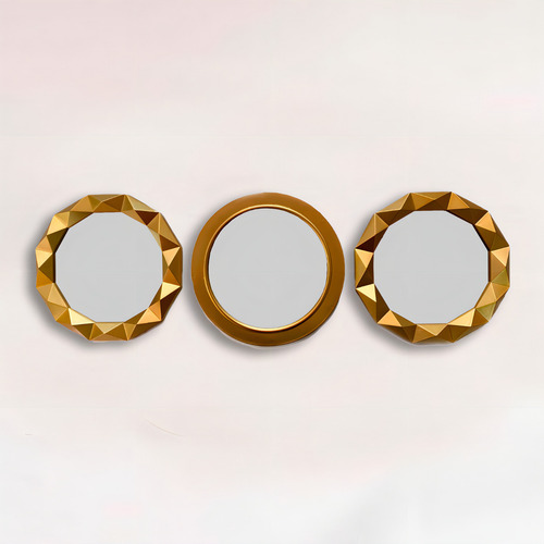 Kit 03 Espelhos Decorativo Moldura Redonda Dourado - D'rossi