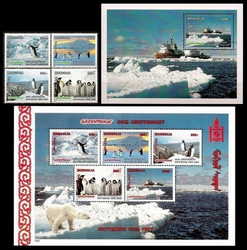 Greenpeace - Pingüinos - Mongolia - Serie + 2 Blocks Mint