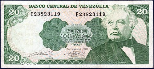 Billete De 20 Bolívares E8 Septiembre 7 1989 Páez