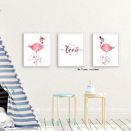 Juego De 3 Cuadros De Pared De Lienzo Flamingos Rosados...