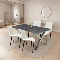 Comprar Mesa Piedra Y 4 Sillas Tolix Juego De Comedor Premium Color Blanco Diseño De La Tela De Las Sillas Bouclé