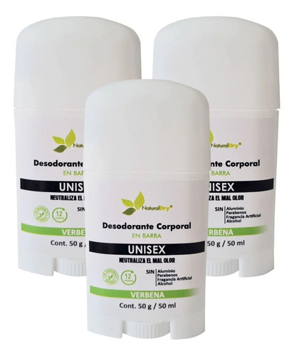 Desodorante Naturaldry Unisex Corporal 3 Barras De 50g Vegan
