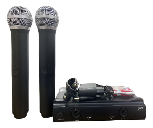 Microfone Duplo Profissional Sem Fio Uhf Dinâmico Preto