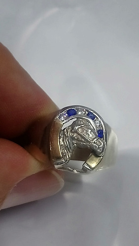 Anillo Plata 925 (herradura Con Caballo Y Montura De Piedras