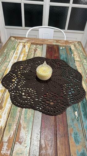 Carpeta Al Crochet Camino De Mesa Circular Flor