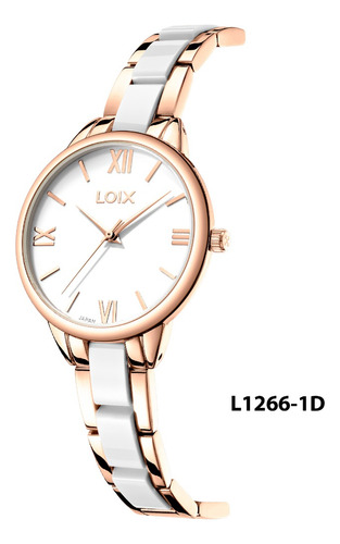 Reloj Mujer Loix L1266-1 Oro Rosa Con Blanco, Tablero Blanco