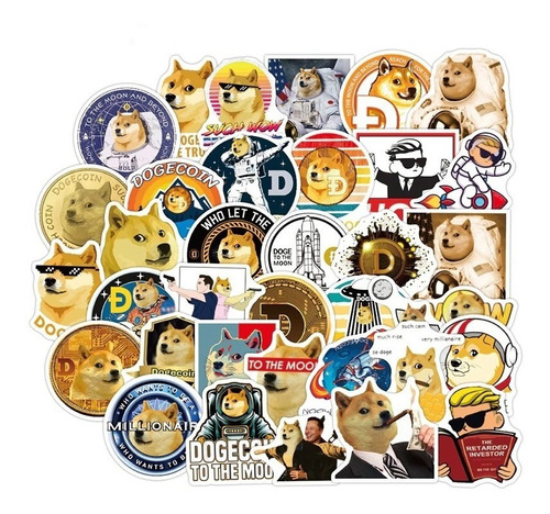 50 Stickers Criptomoneda Dogecoin - Etiquetas Autoadhesivas
