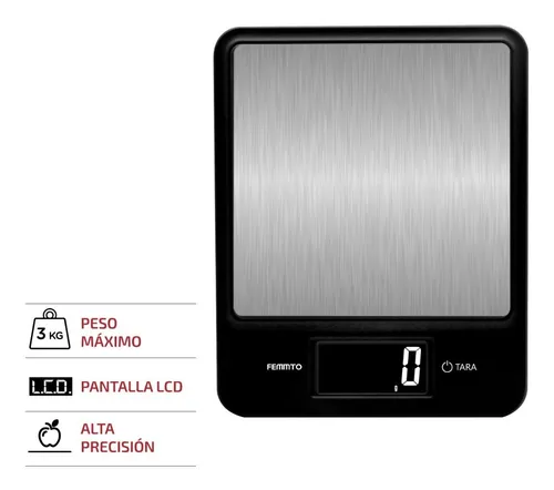 Balanza Cocina Digital Femmto C03 Para Pesar Alimentos Capacidad máxima 3  kg Color Plateado