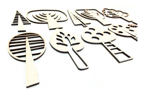 Imagen 2 de 6 de Arboles Kit X 10 - Aplique - Mdf / Fibrofacil