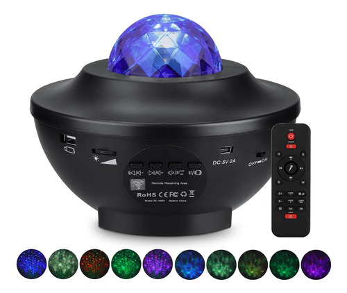 Proyector Luz Galaxia Estrellas Led Parlante Velador Lampara Negro Multicolor