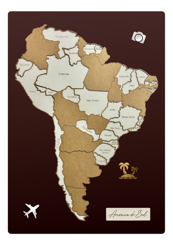 Quadro Mapa Viajante Pela América Do Sul De Fotos Mdf