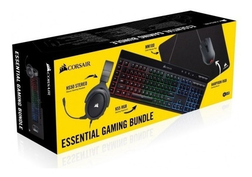 Kit Teclado + Mouse + Mousepad + Headset Gamer Corsair 4en1 Color del teclado Negro