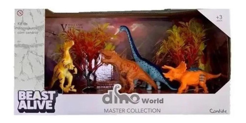 Kit Com 4 Dinossauros E Cenário Dino World 1103 Beast Alive