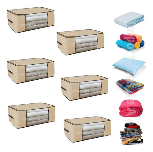 Kit organizador de armario multiusos, 6 unidades, 60 x 45 x 30, color beige