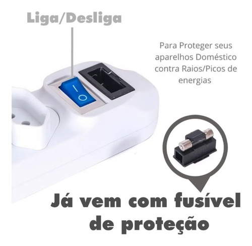 Knup Extensão Filtro De Linha Régua 6 Tomadas Bivolt Branca
