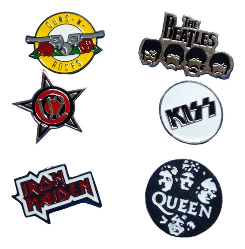 Set X 6 Prendedores Bandas De Rock No.2 (pin) Broche Metal