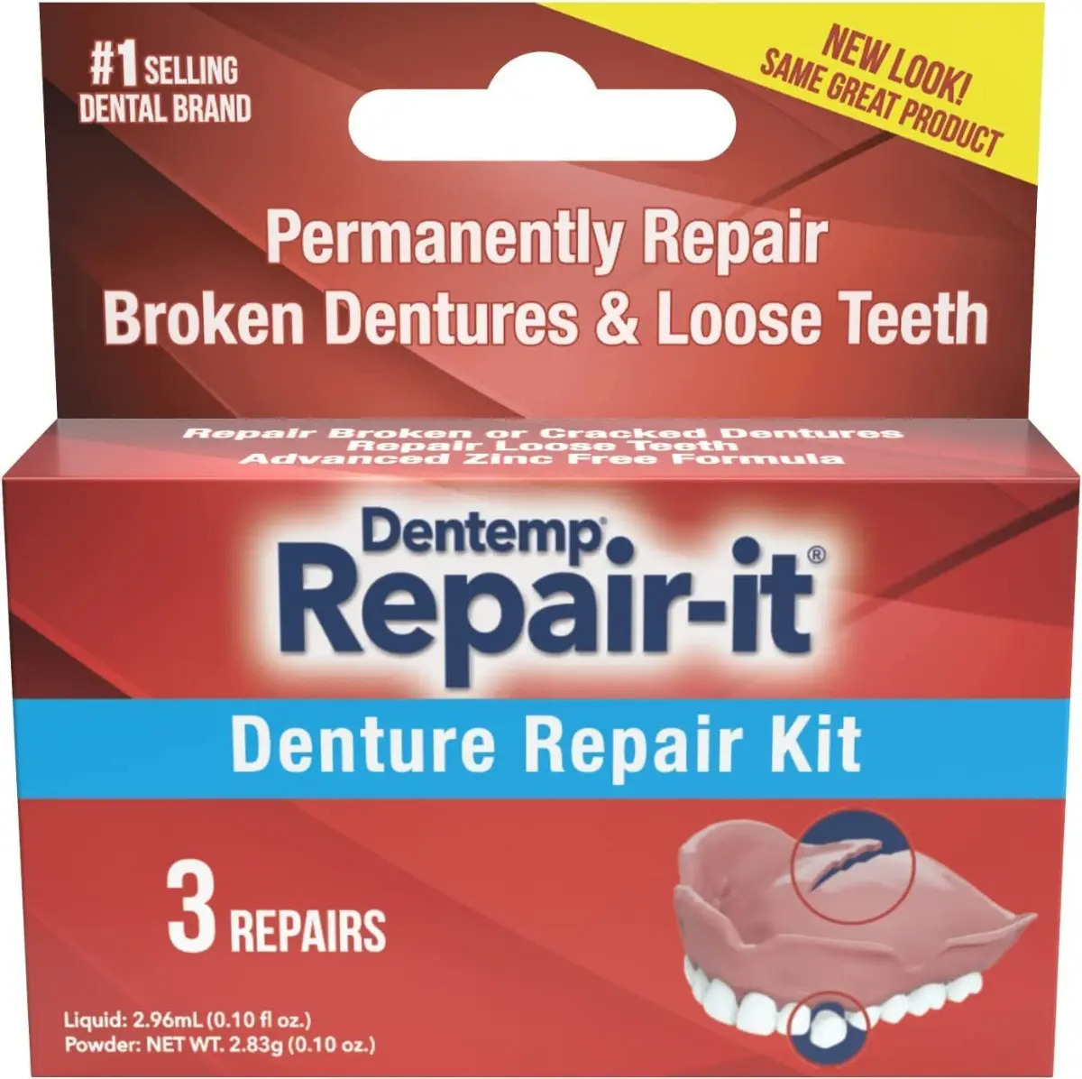 Kit de Reparo Dentário Dentemp 3 Peças Para Dentaduras e Pontes Quebradas