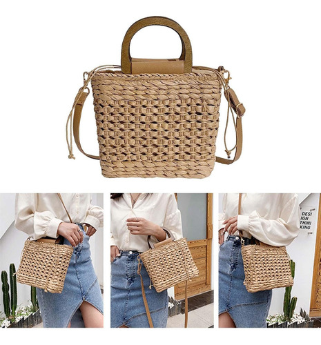 Cartera De Mano Tejida De Paja Bolso De Paja Retro Para