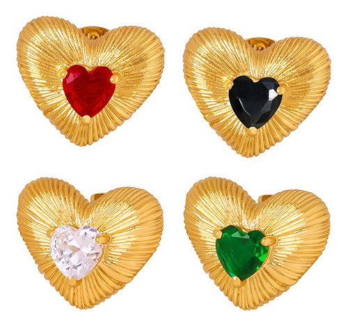 Aros Baño Oro 18k Corazón Cepillado Circón