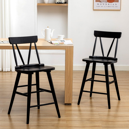 Duhome Juego De 2 Taburetes De Bar De Madera Negra Taburetes