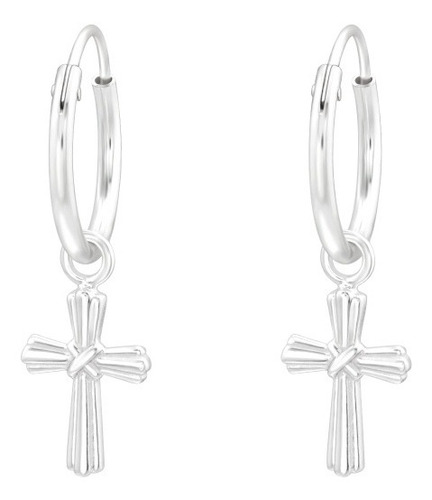 Argollas Con Cruz Colgante Aros De Plata 925 Hombre Mujer