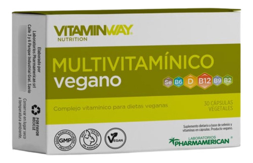 Multivitaminico Vegano D, B2, B6, B9, B12, Se X 30 Cápsulas