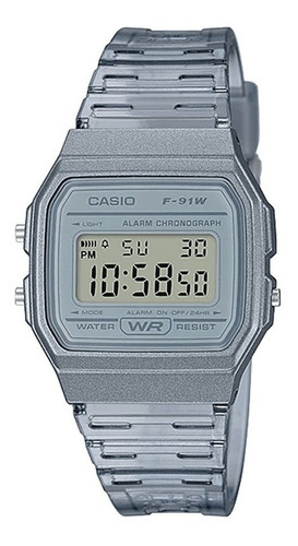 Reloj Casio Vintage F-91ws-8d-c Color Del Fondo Led Color De La Malla Gris Translúcido Color Del Bisel Gris Translúcido