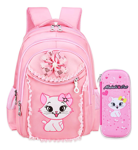 Mochila Con Estampado De Gato Para Niñas, Mochila Escolar Pa