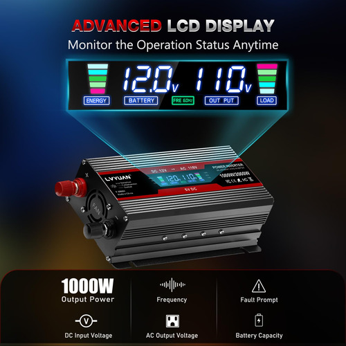 Inversor De Corriente Para Automóvil Lvyuan 1000w 12v A