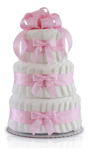 Classic Pastel Baby Shower Diaper Cake 3 Tier Rosa