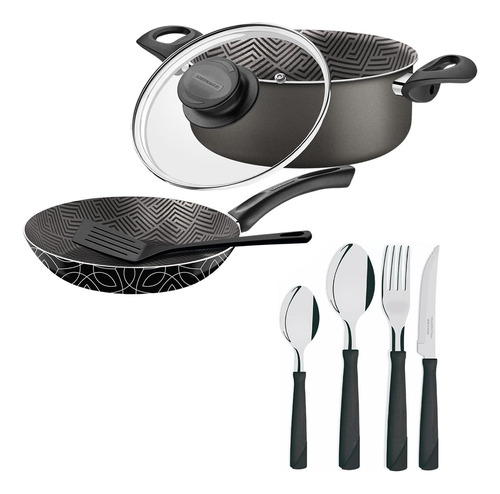 Juego Kit Set Bateria Cocina Mas Cubiertos Tramontina