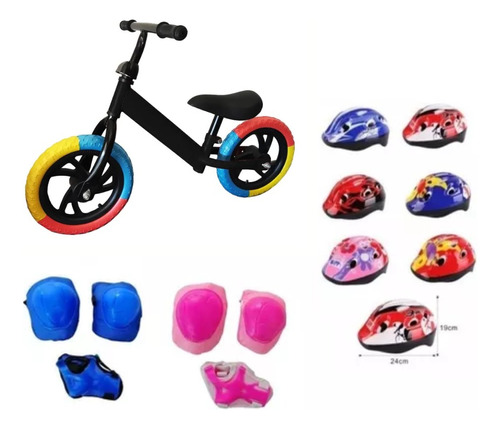 Bicicleta Equilibrio Sin Pedales + Set De Proteccion + Casco