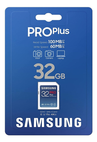 Memoria Samsung 32gb Pro Plus Uhs-i C10 Sdhc 100 Mb/s U3 4k