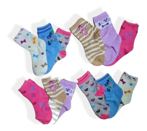 Calcetines Socks Algodón Bambu 12 Pares Niña